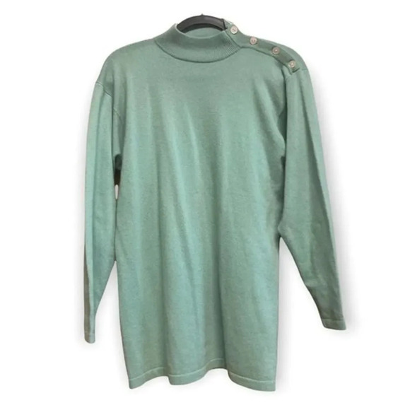 PRECIOUS FIBERS Mint Green 100% Cashmere Button Embellishment Small Sweater - Picture 1 of 6